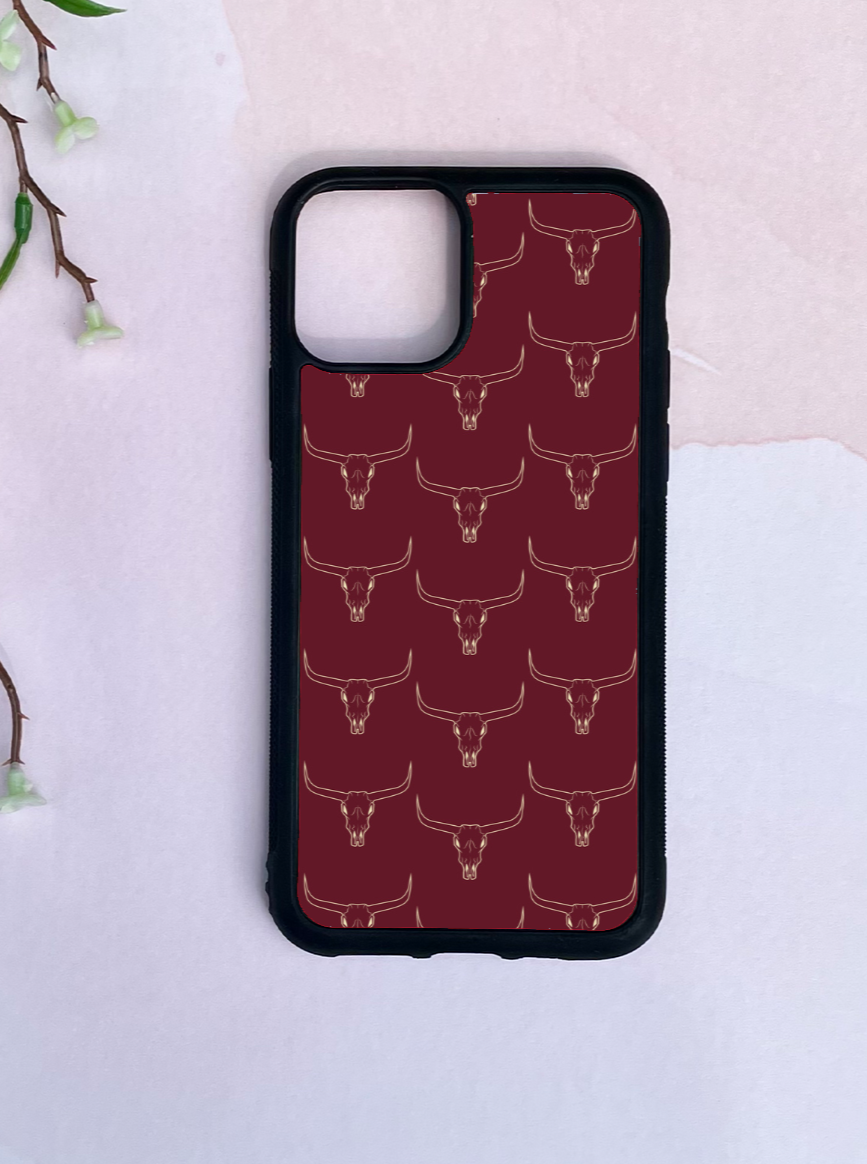 Burgundy Bull Skull Phone Case