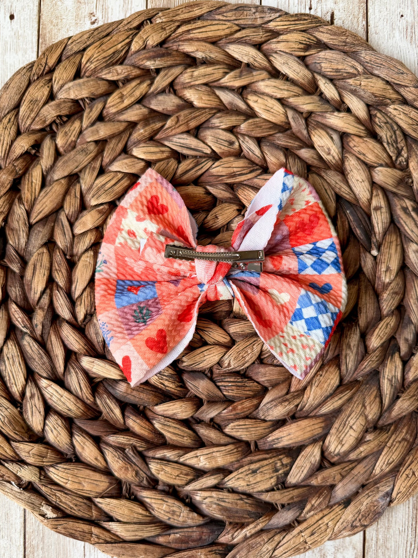 Patchwork Hearts Hair Bow