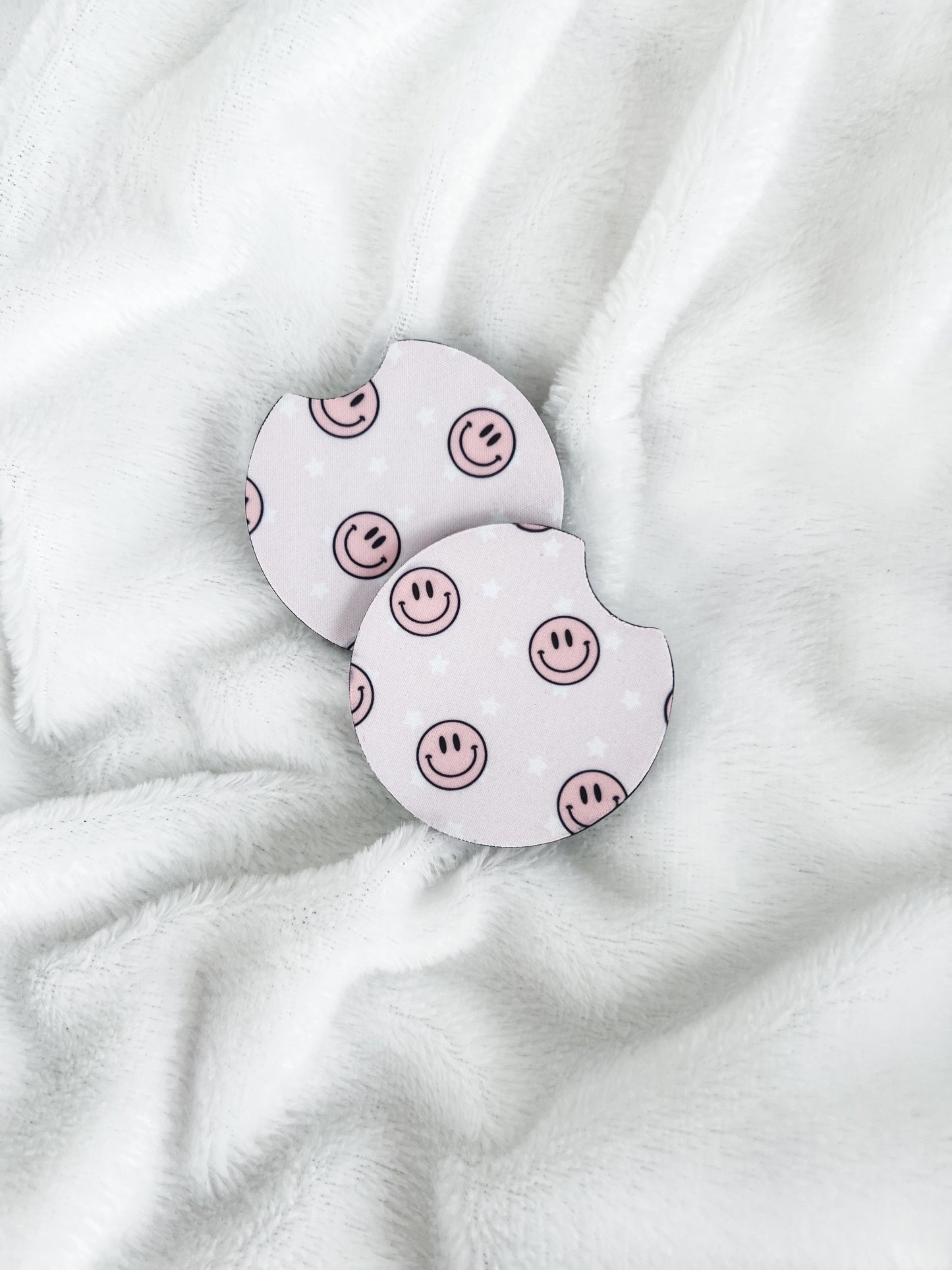 Pink Smiley Car Coasters