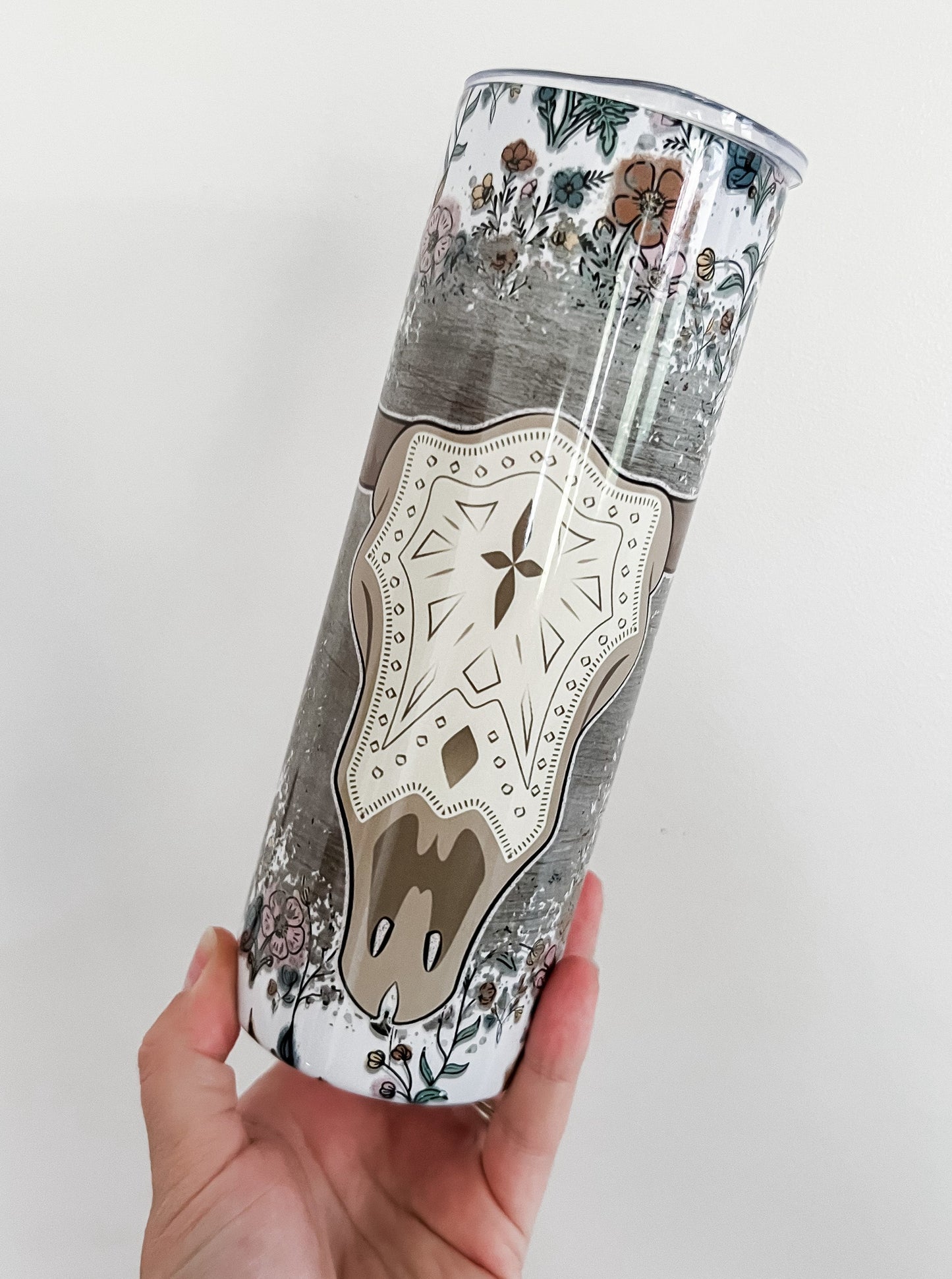 Western Floral Bull Skull Tumbler