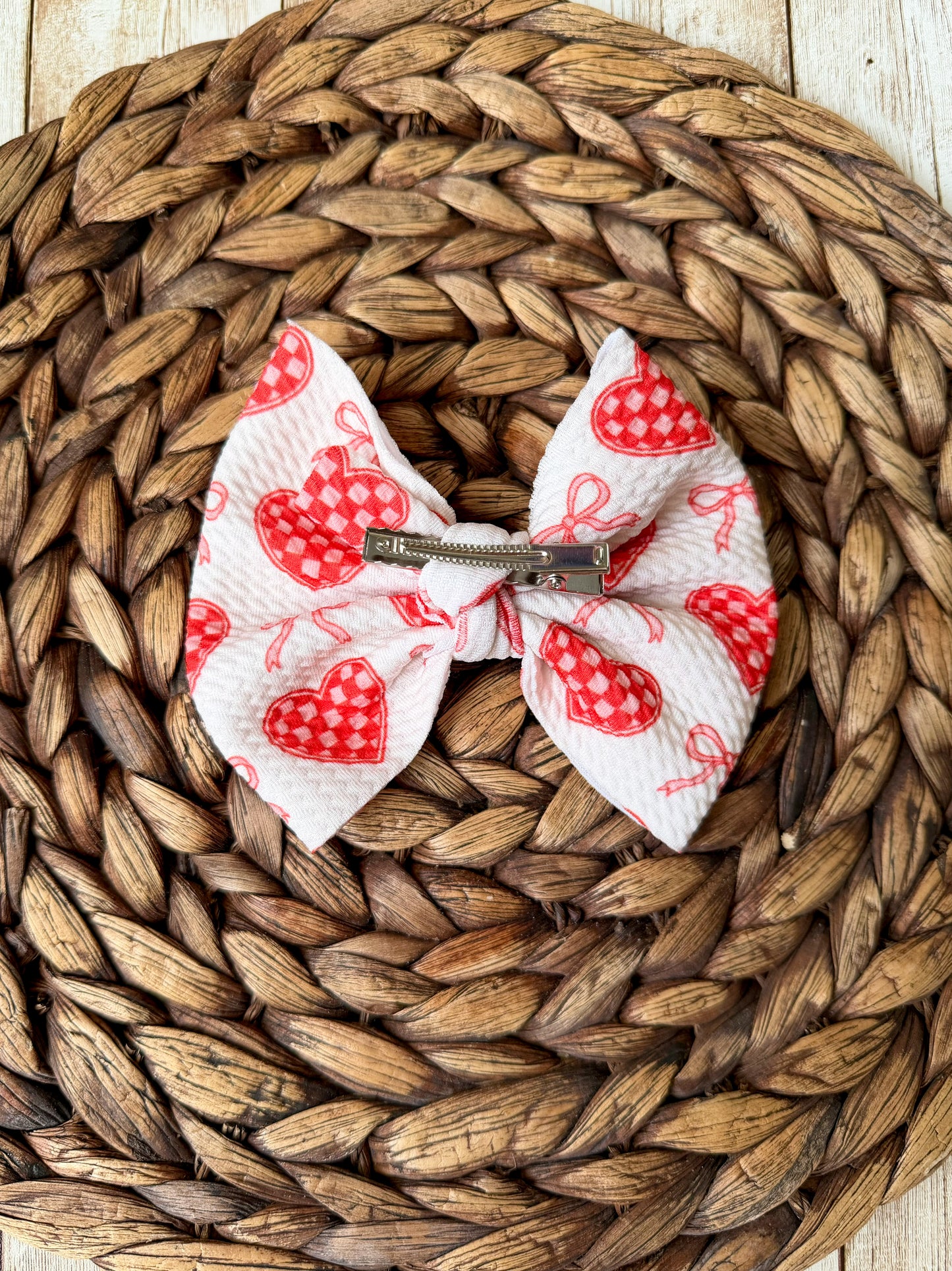 Red Checkered Hearts Hair Bow