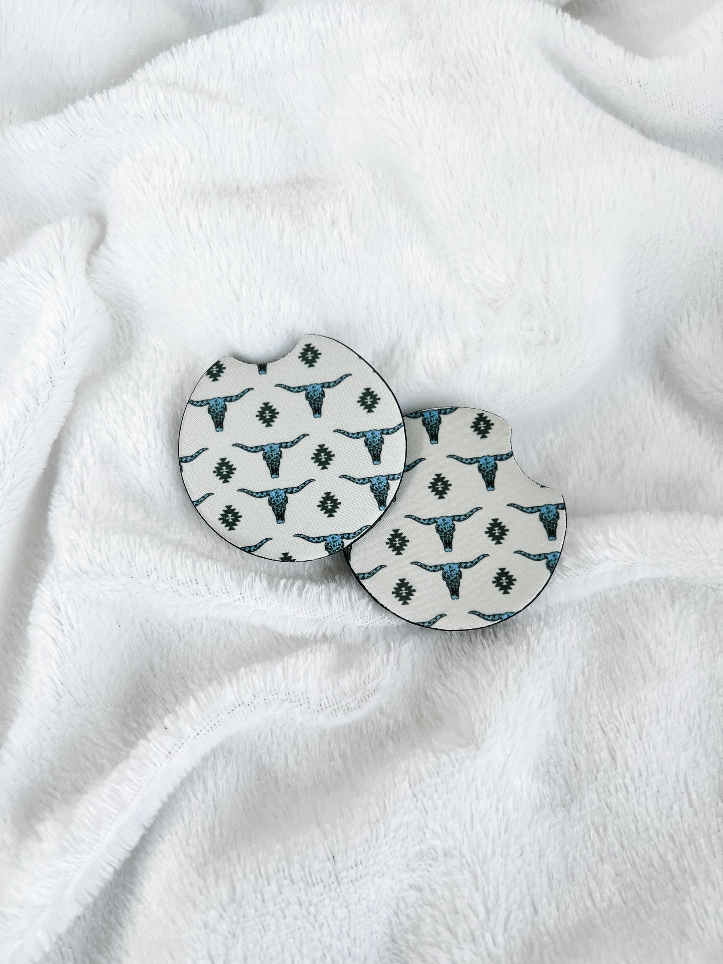 Turquoise Bull Skull Car Coasters