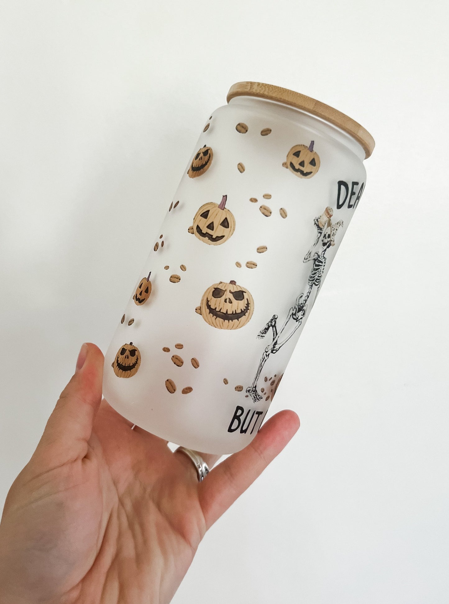 Skeleton Dead Inside But Caffeinated Can Glass