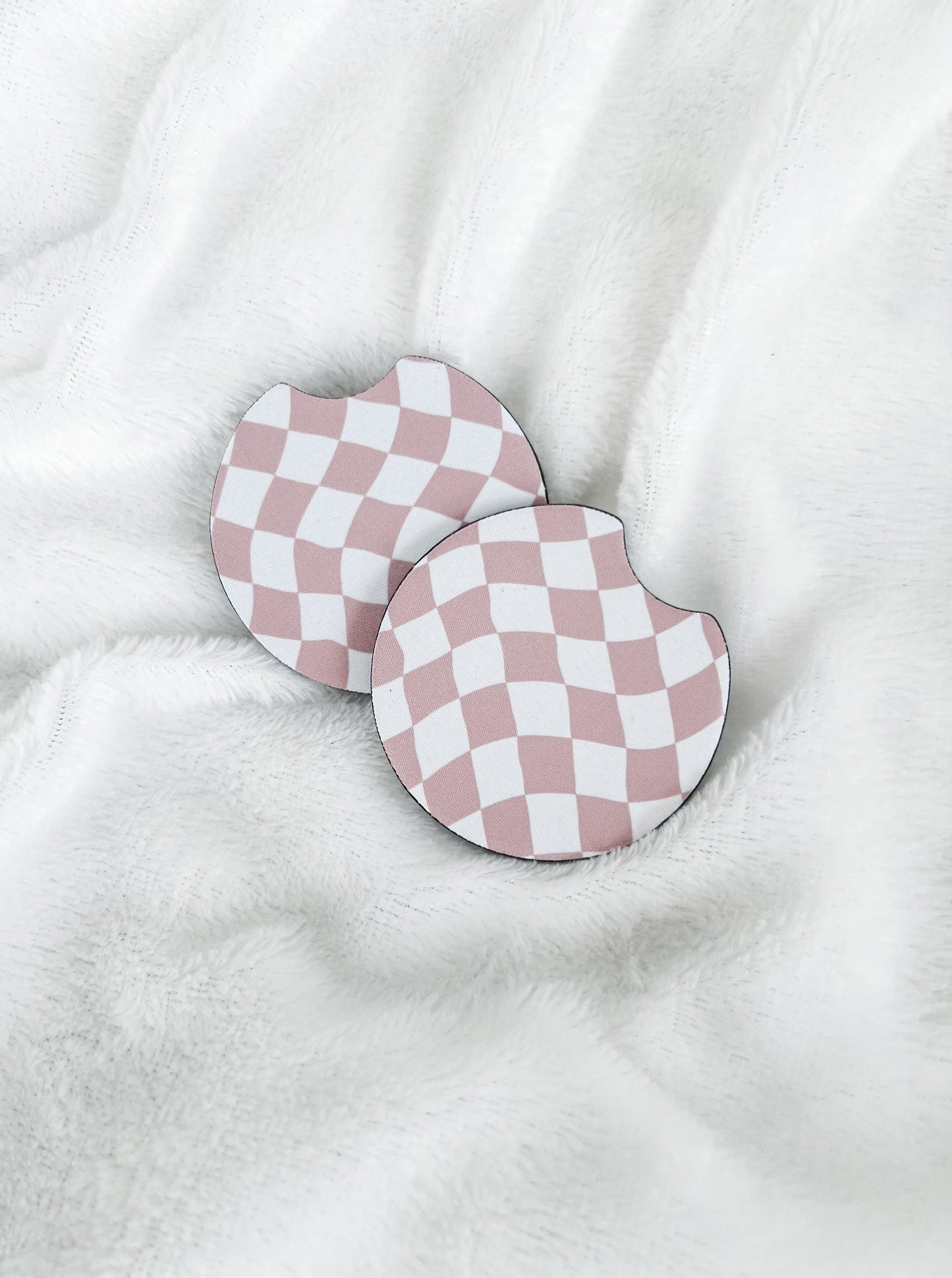 Mauve Checkered Car Coasters