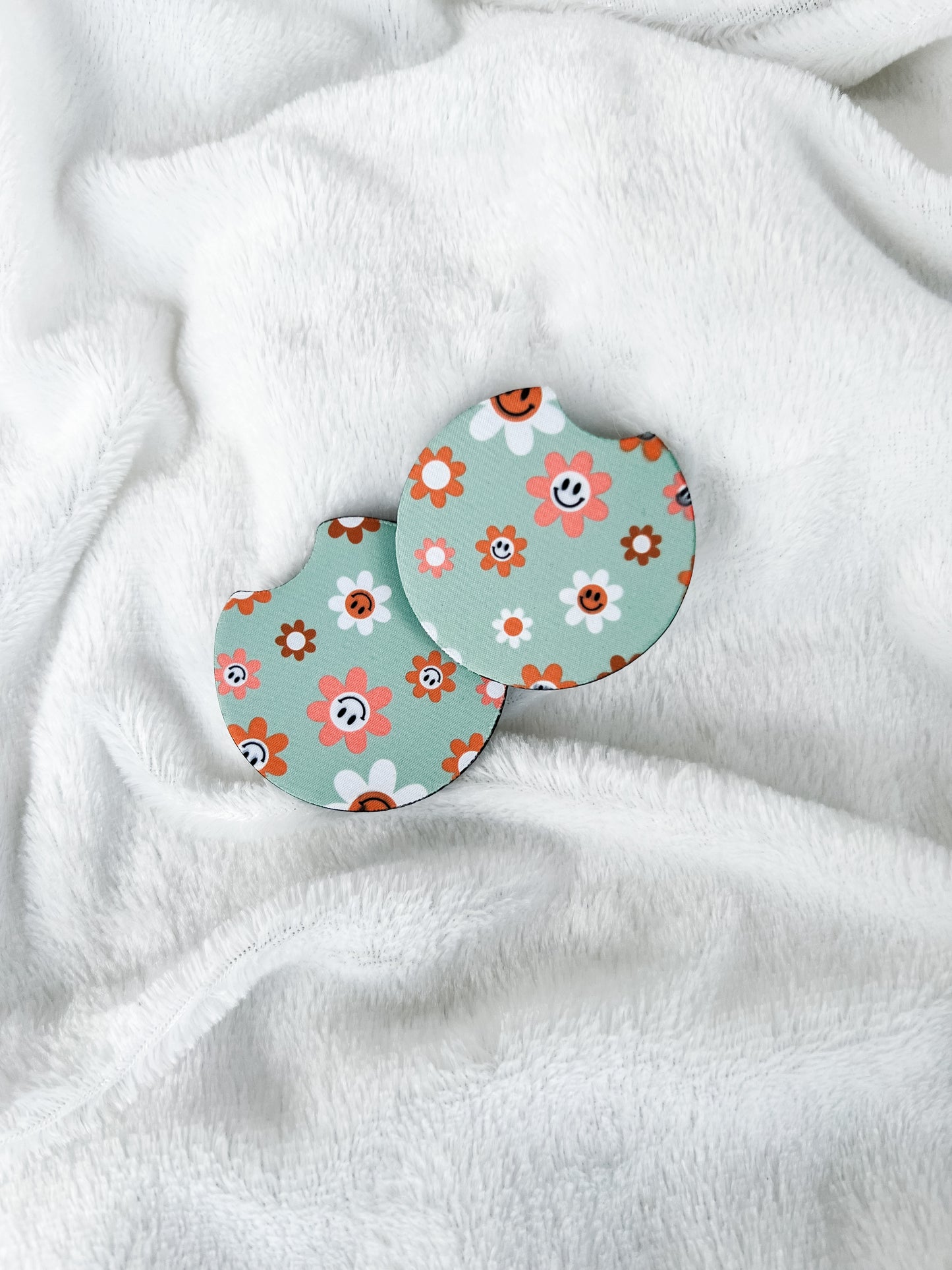 Smiley Retro Flower Car Coasters