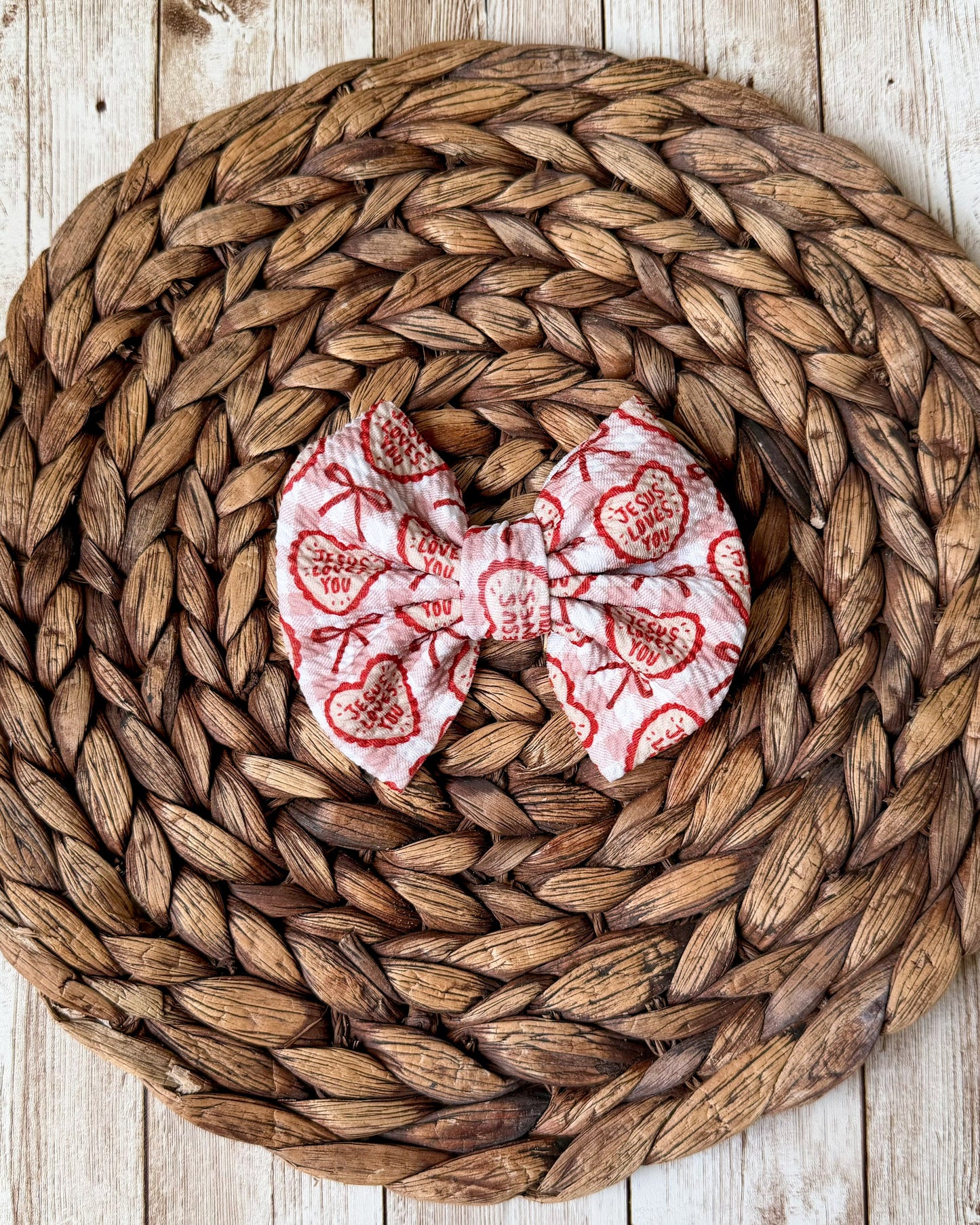 Jesus Loves You Heart Hair Bow Clip