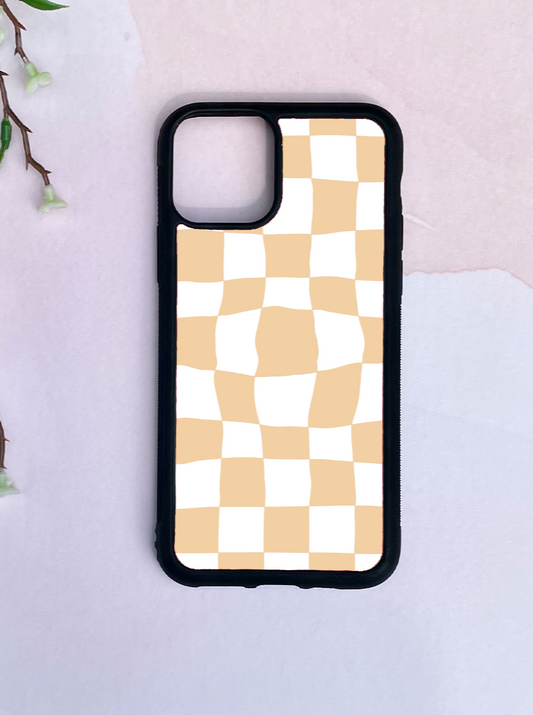 Peach Checkered Phone Case