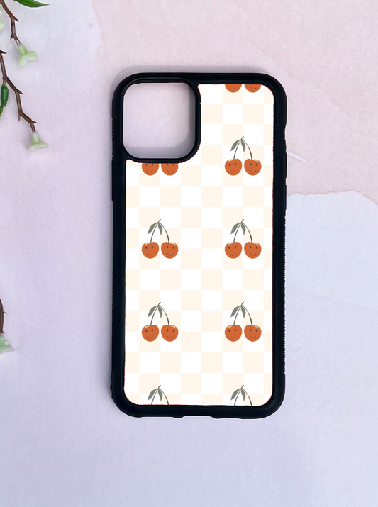 Peach Checkered Cherry Phone Case