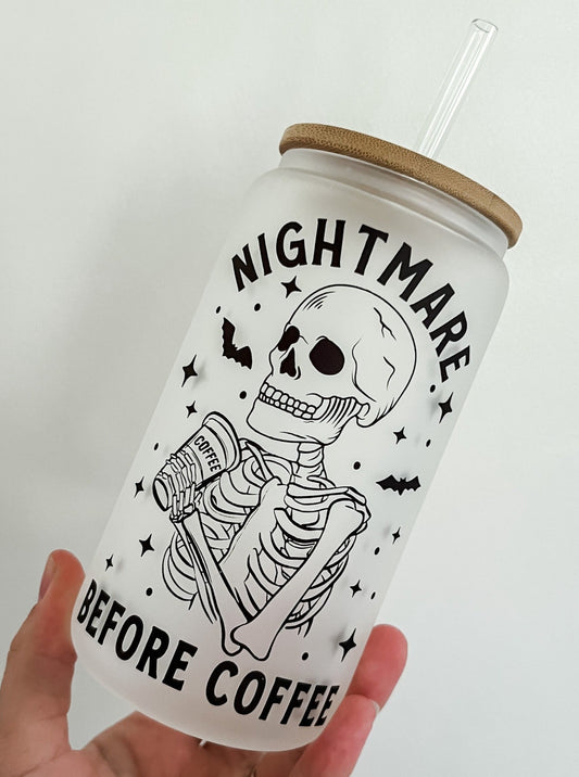 Nightmare Before Coffee Glass Can Cup