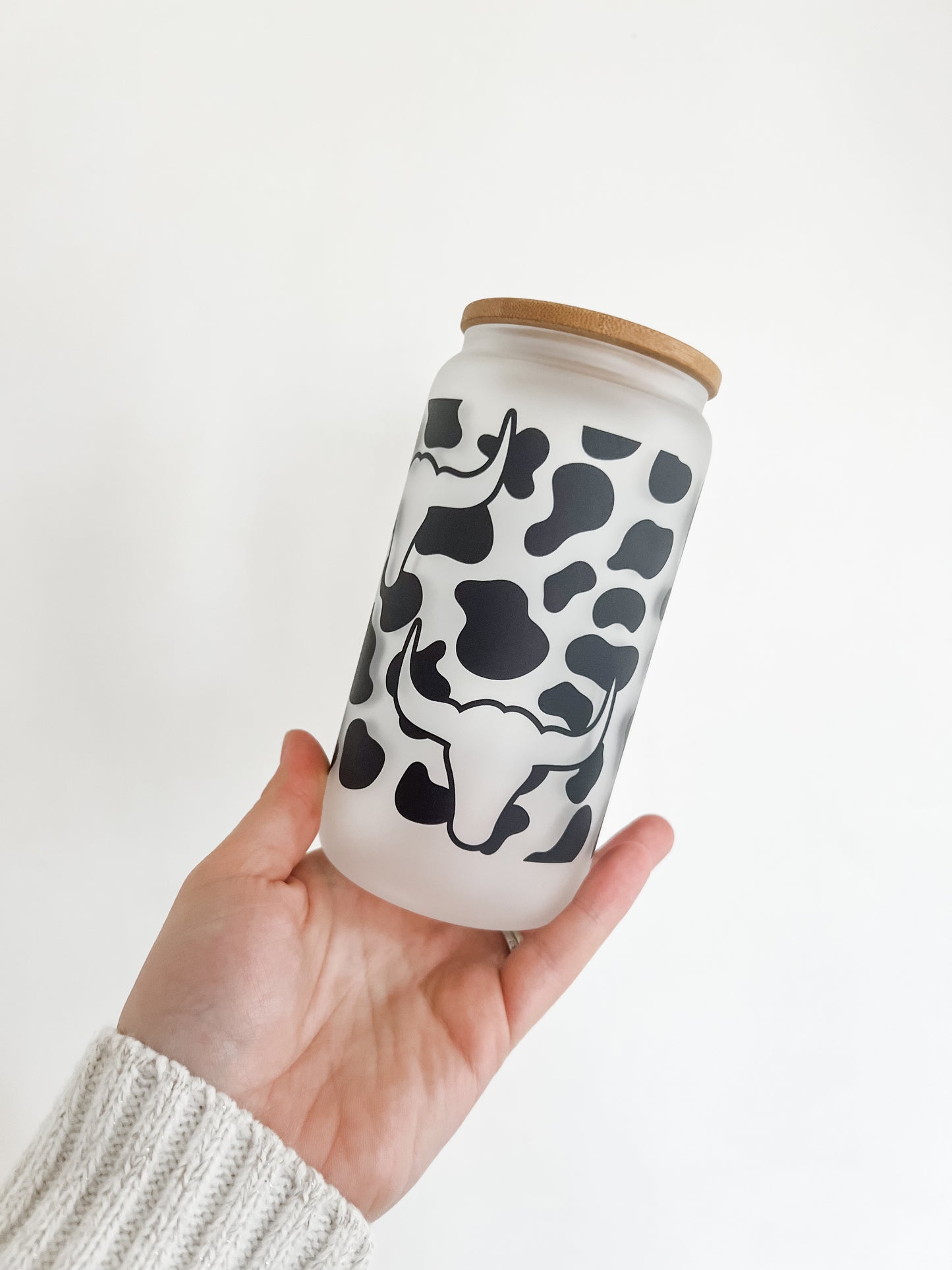 Cow Print Bull Skull Glass Cup