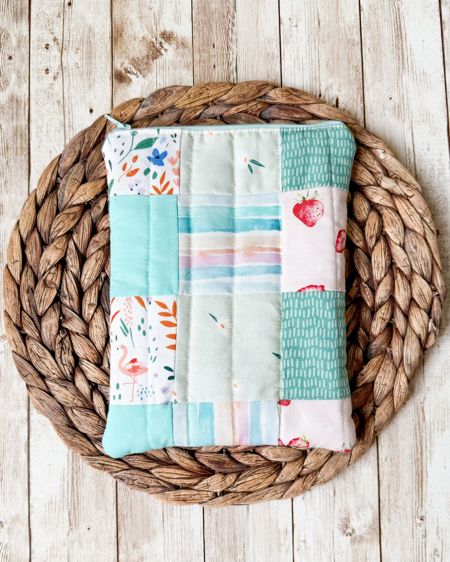 Teal Patchwork Quilted Kindle Sleeve with Zipper