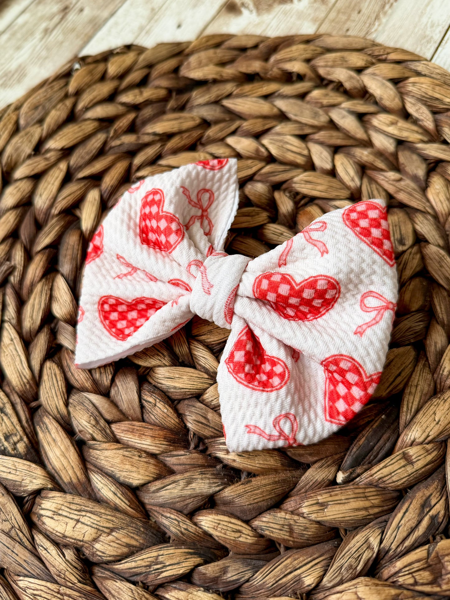 Red Checkered Hearts Hair Bow