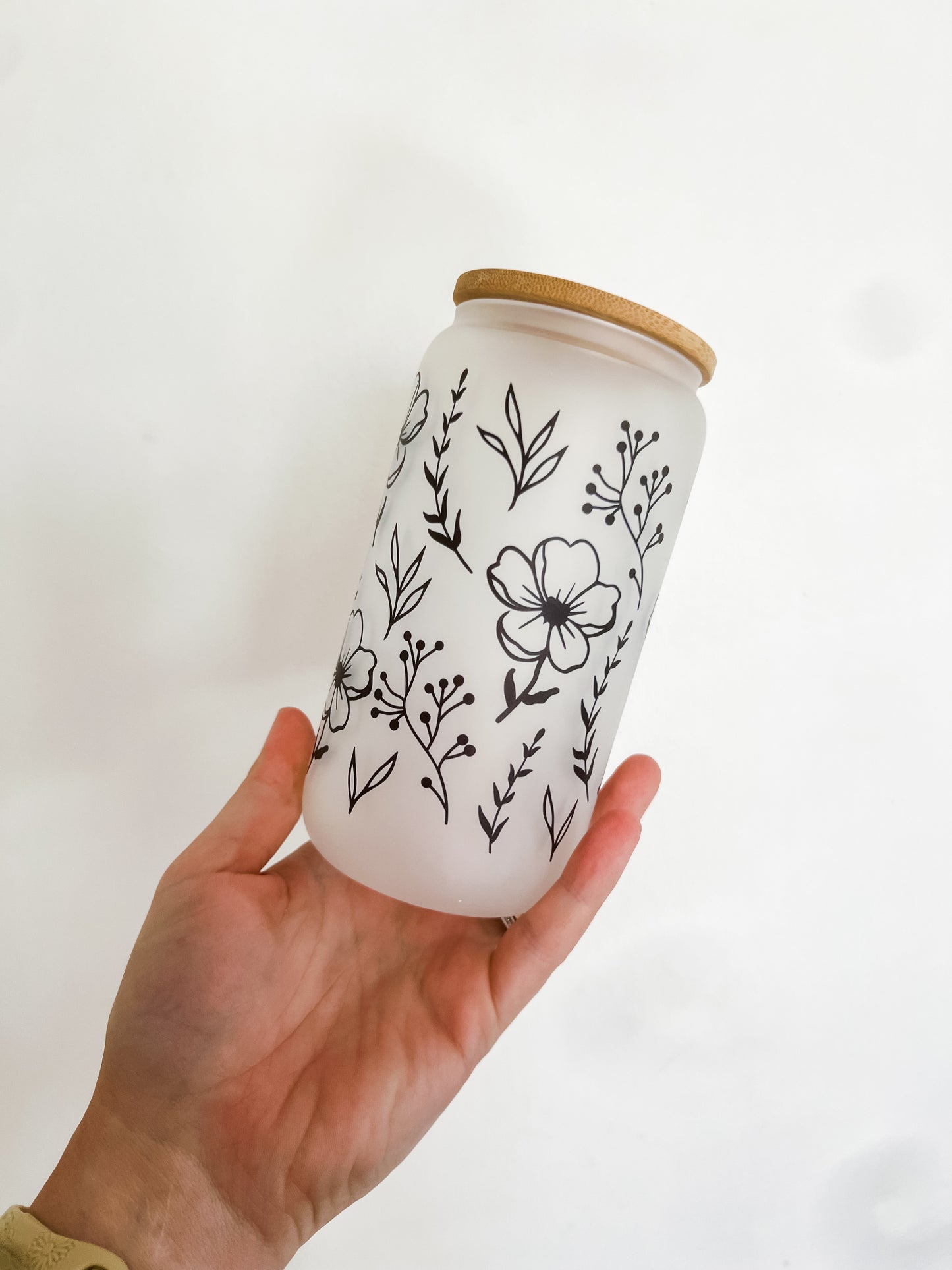 Floral Wrap Glass Can Cup