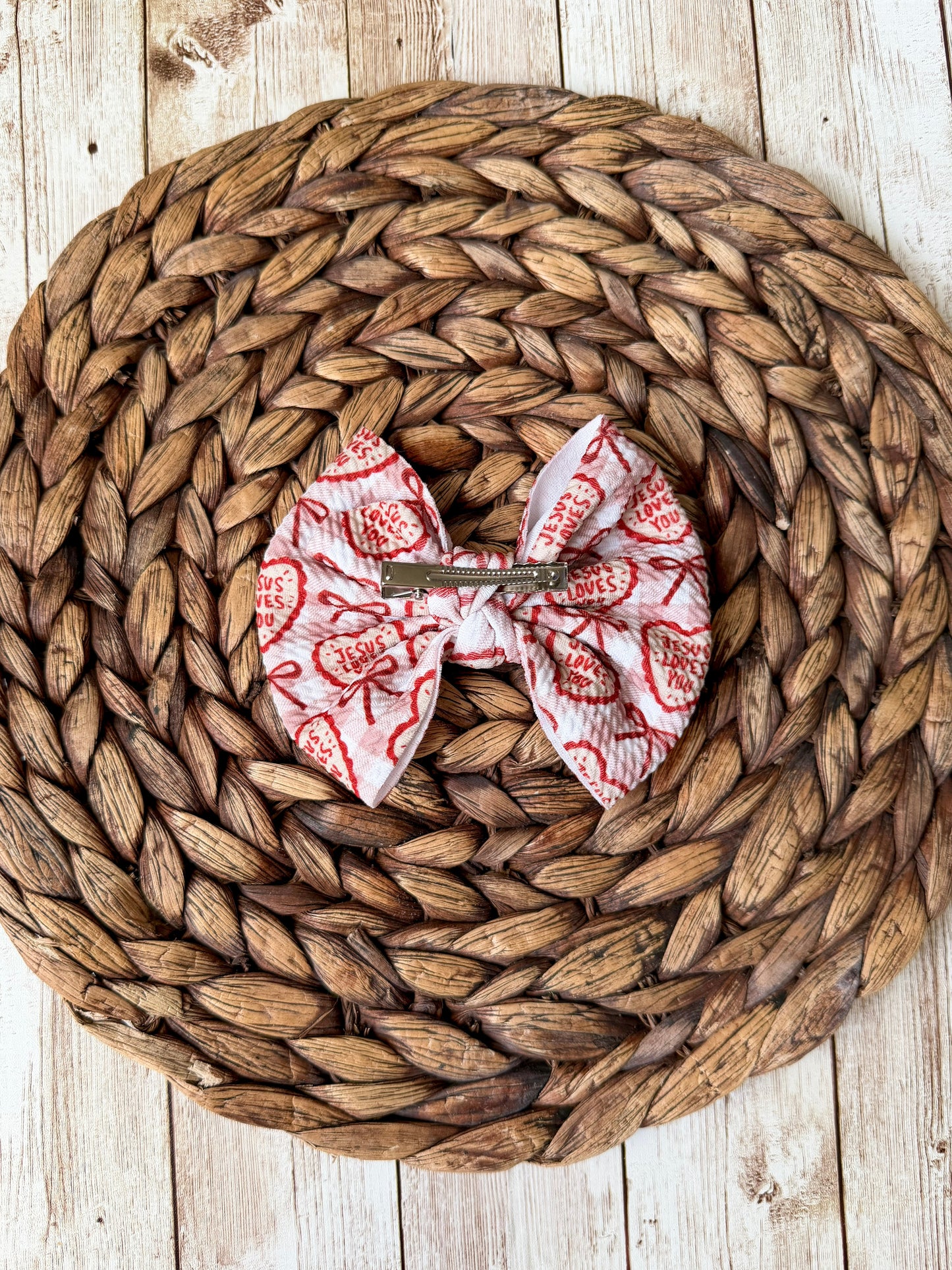Jesus Loves You Heart Hair Bow Clip