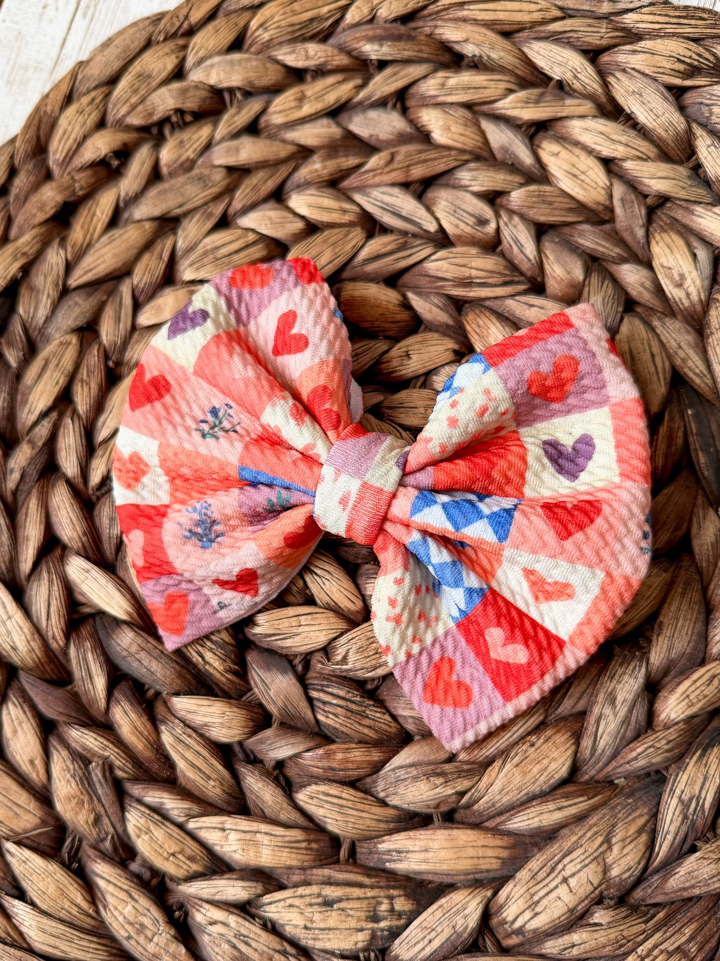 Patchwork Hearts Hair Bow