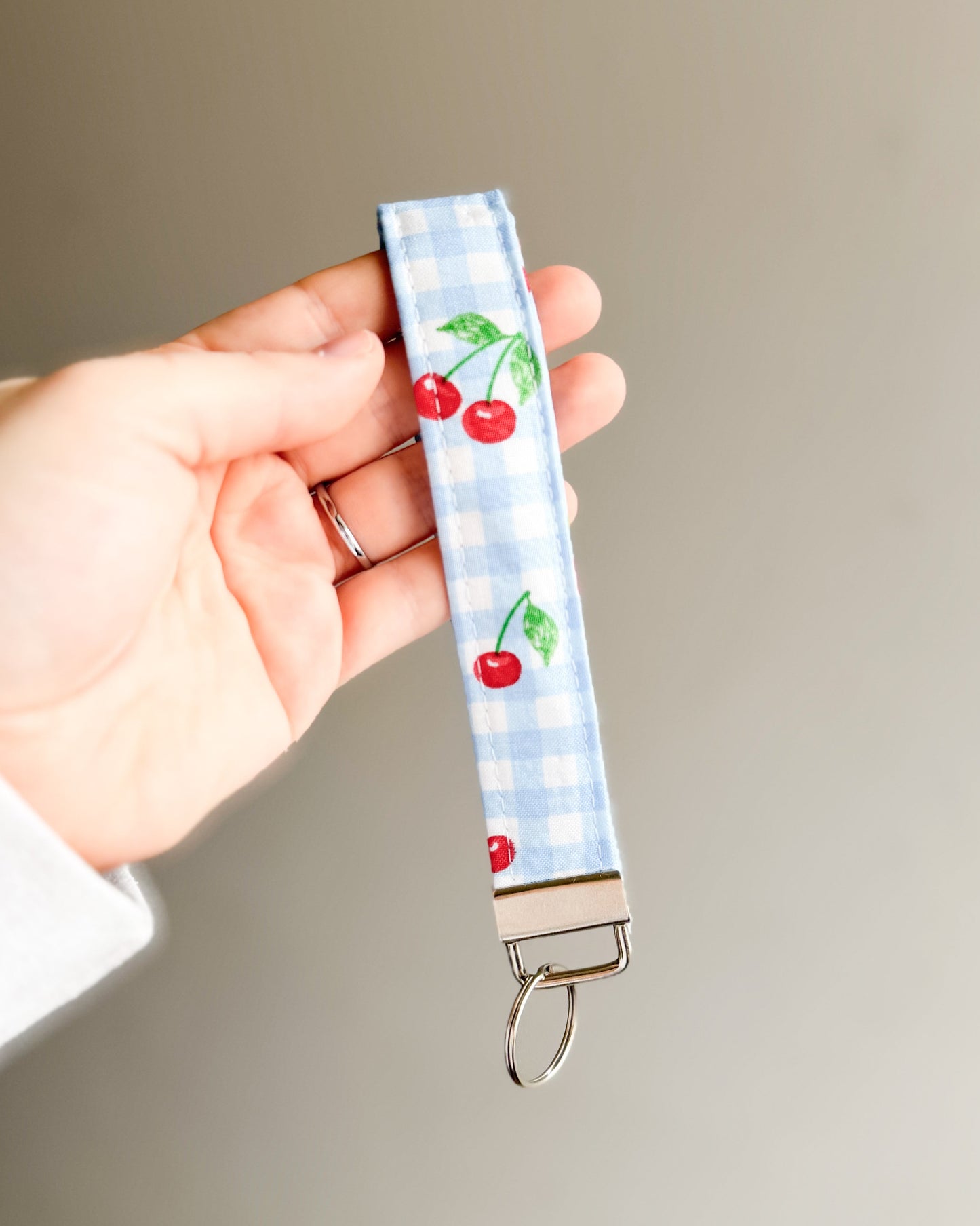 Blue Cherry Key Wristlet