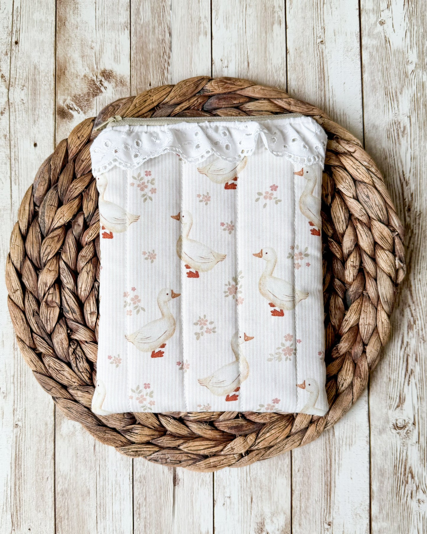 Dainty Goose Quilted Kindle Sleeve with Zipper and Ruffles