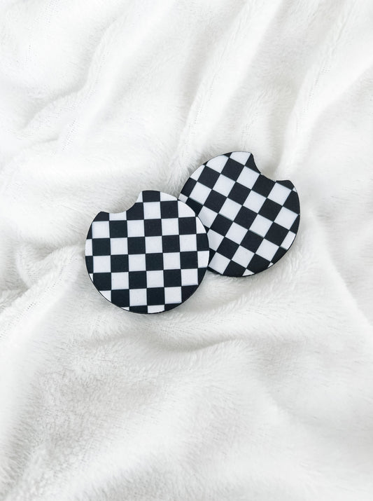 Black and White Checkered Car Coasters
