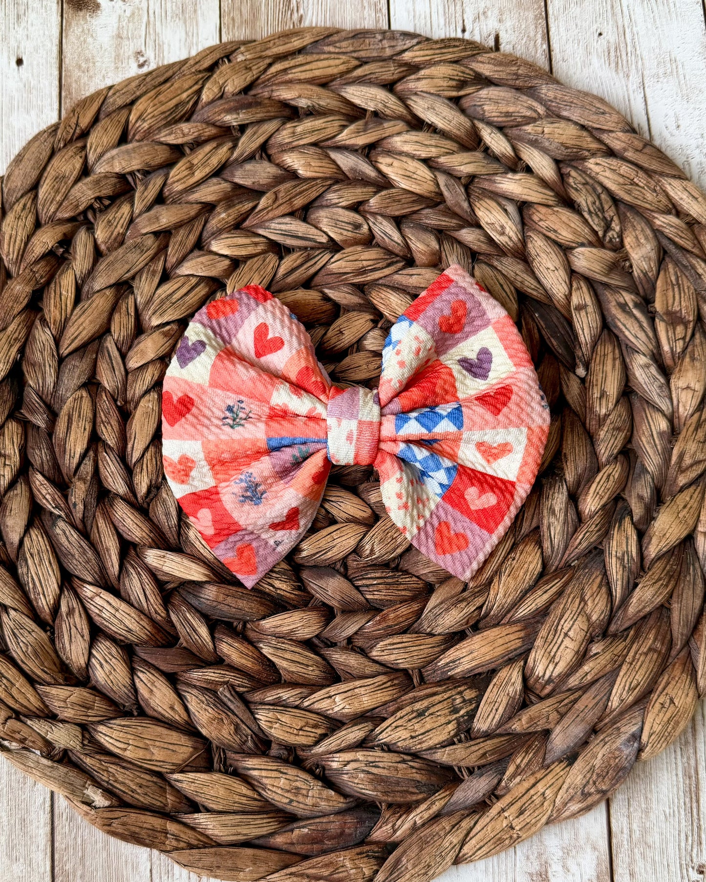 Patchwork Hearts Hair Bow