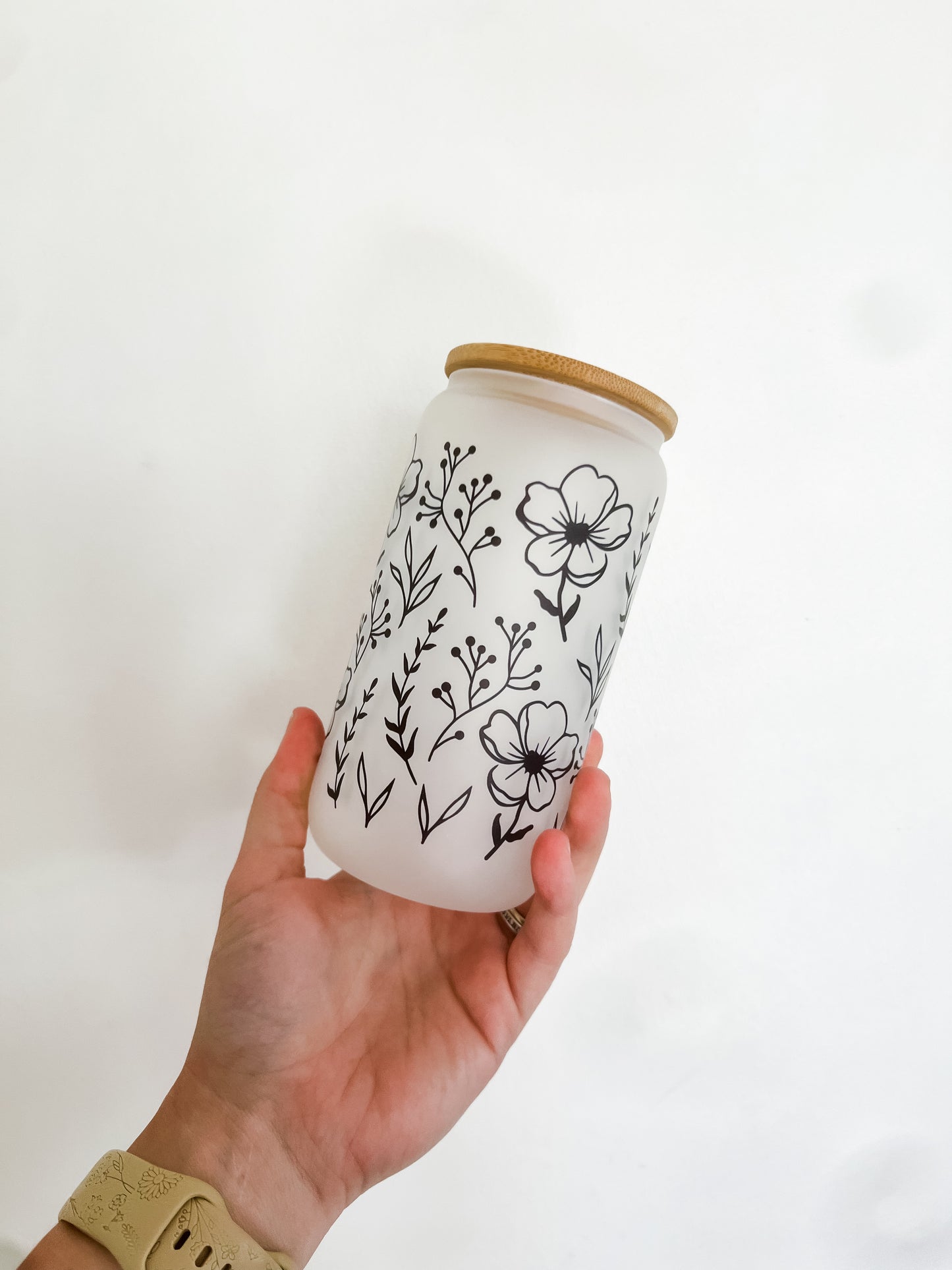 Floral Wrap Glass Can Cup