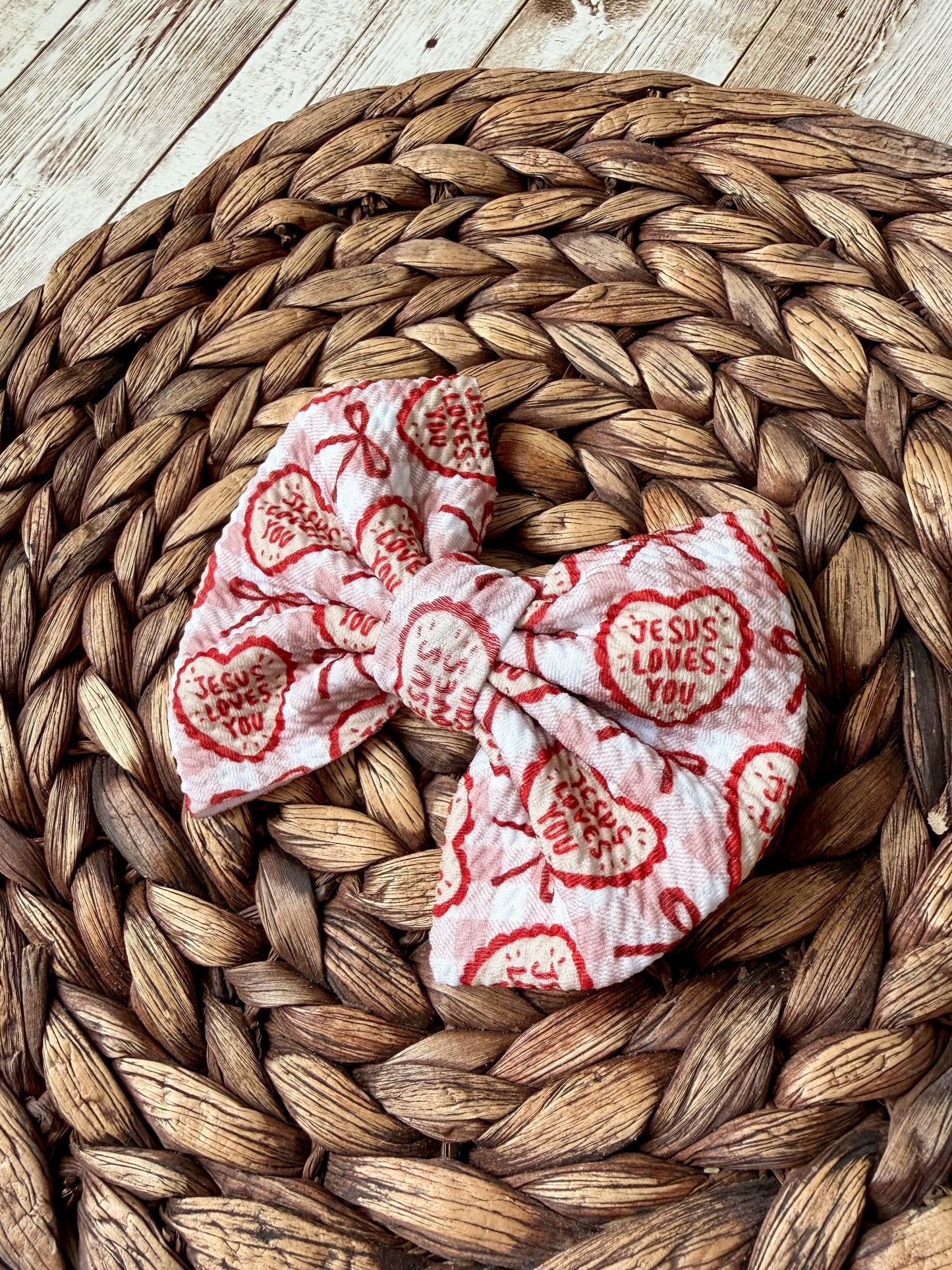 Jesus Loves You Heart Hair Bow Clip